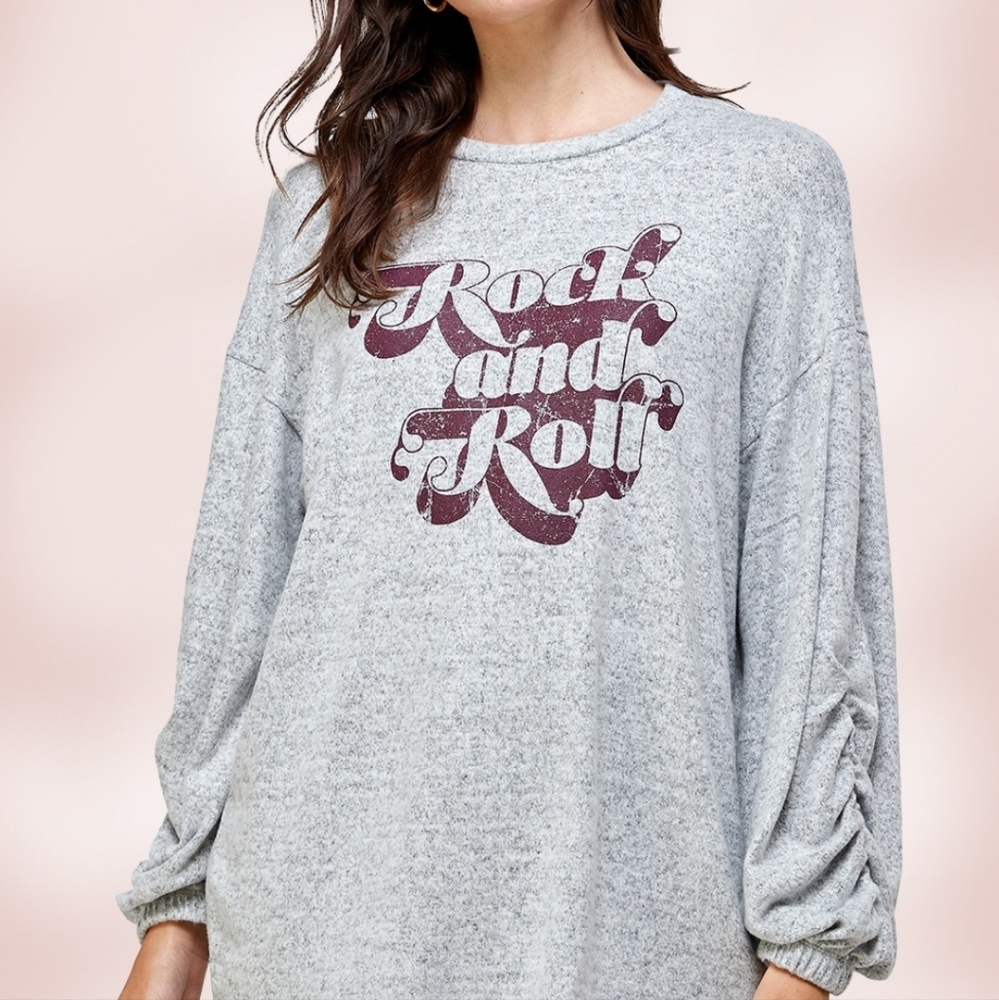 Miley & Molly Screen Print Loose Fit Sweatshirt Top Color Grey Size Small